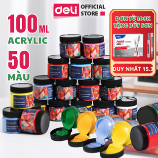 [TẶNG KHAY PHA MÀU] Màu Acrylic 100ml Cao Cấp Deli Dạng Hũ Finenolo - Tô Đất Sét Đất Nặn Vẽ Mọi Chất Liệu Che Phủ Cao