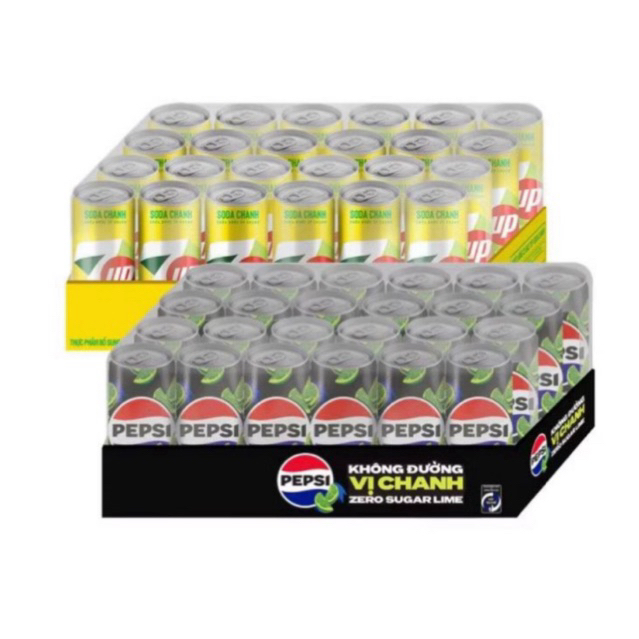 COMBO 2 THÙNG KHÔNG CALO (1 PEPSI CHANH 24lon + 1 7Up Soda CHANH 24lon) 320ml