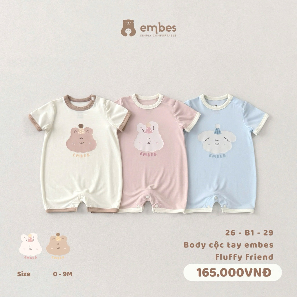 [EMBES] Bộ Body Cộc Tay Cho Bé Embes, Bộ Hè In Hình Chất Cotton Mát Mịn Cho Bé Sơ Sinh Từ 0-9 Tháng