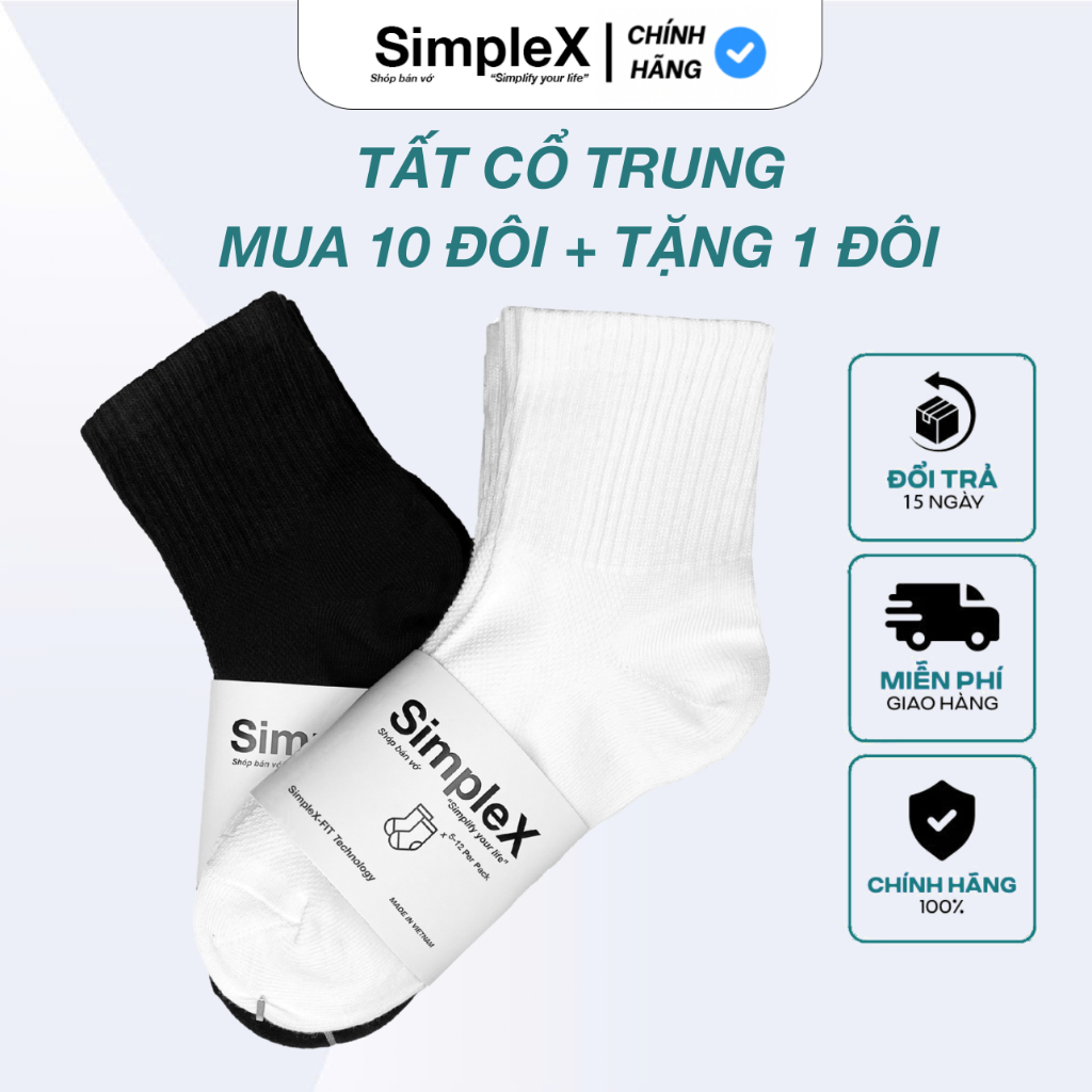 [SimpleX] Tất Vớ Nam Nữ Trơn Unisex Cổ Trung Cotton, Thoáng Khí, Chống Hôi Chân | SPX8/T01