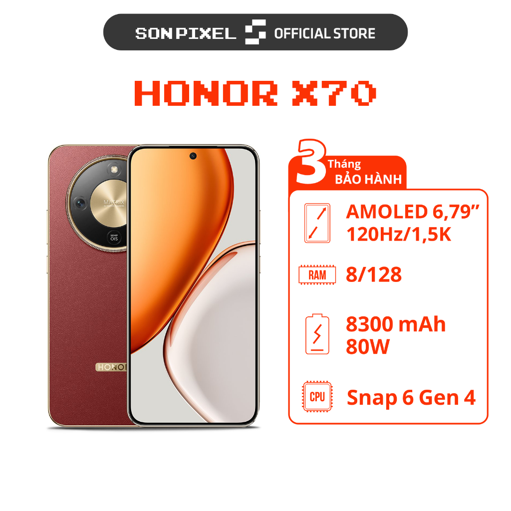 Điện Thoại Honor X70, Chip Snapdragon 6 Gen 4, Màn Hình AMOLED 6.79 inch. SonPixel