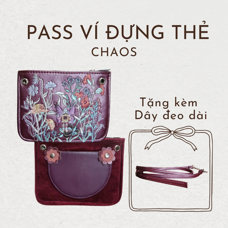 Ví đựng thẻ thêu hoa NGAOS tặng kèm dây đeo dài [PASS]