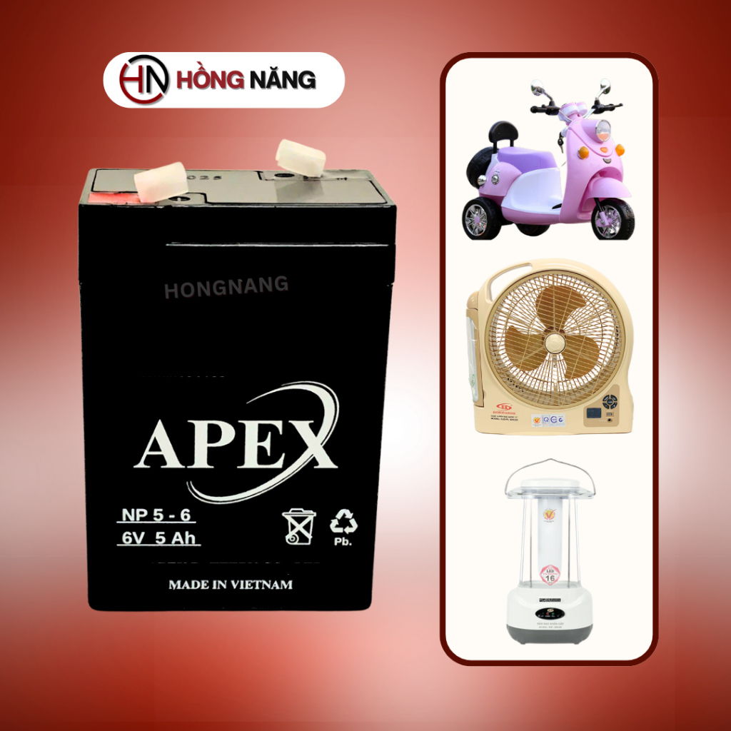 APEX 6V 5Ah Dùng Cho Quạt Sạc, Xe Điện Trẻ Em