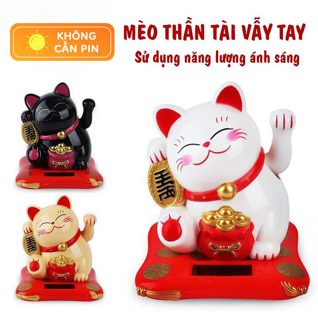 Mèo Thần Tài Vẫy Tay Mini Sử Dụng Năng Lượng Mặt Trời, Năng Lượng Ánh Sáng Trang Trí Bàn Học Bàn Làm Việc