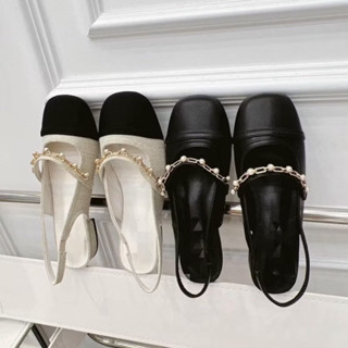 giày bệt nữ dây xích ngọc bít mũi hở gót 2cm hàng vnxk