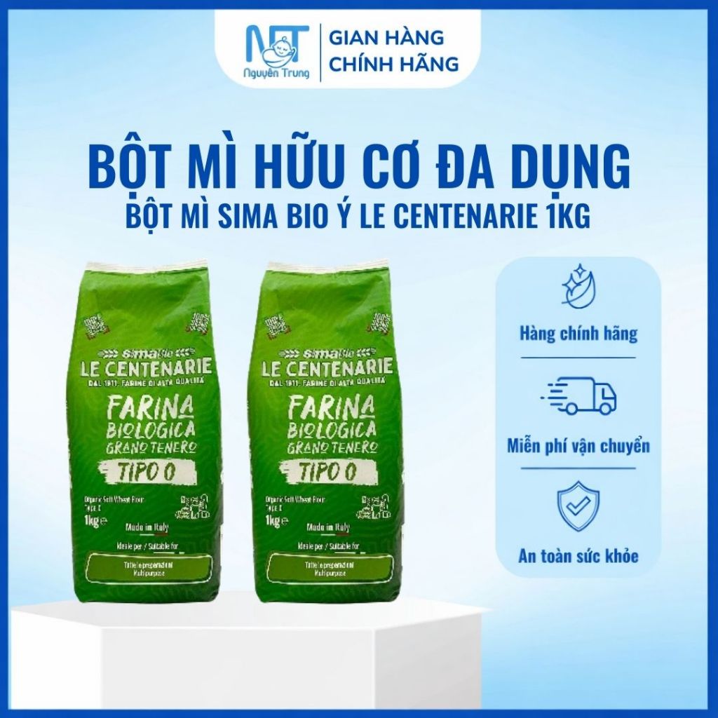 Bột mì trắng đa dụng hữu cơ Sima Bio Ý Le Centenarie 1kg cho b1 từ 6m+