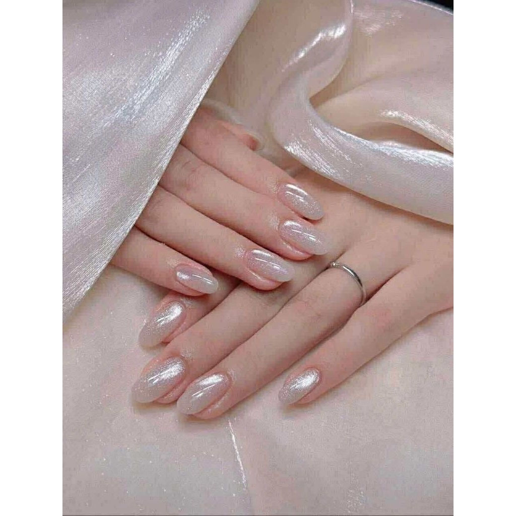 Móng giả tone nude mắt mèo clear girl xinh xắn nailbox Ming Ming tặng kèm keo dũa phom mặc định oval