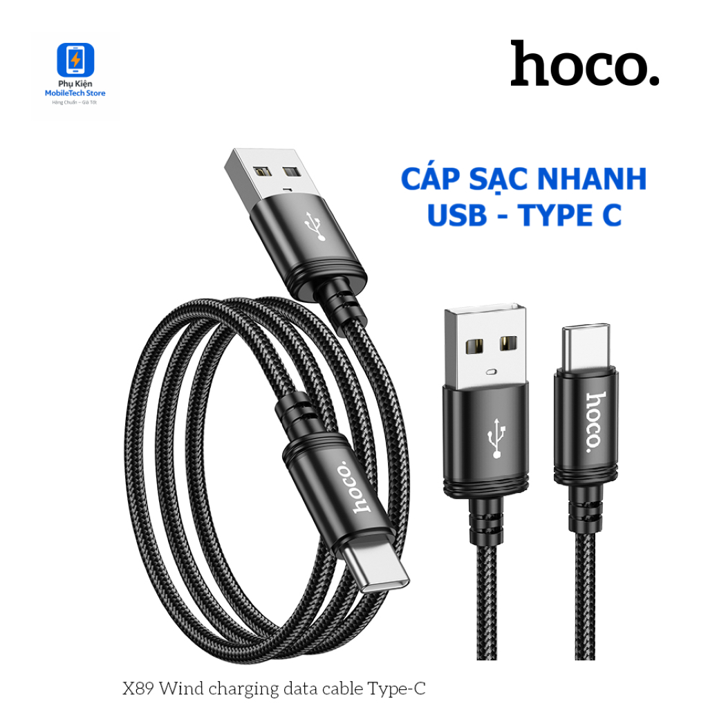Cáp Sạc USB Type C 3A Hoco 1m – Dây Sạc Nhanh Android Bền Chắc, Sạc & Truyền Dữ Liệu Ổn Định