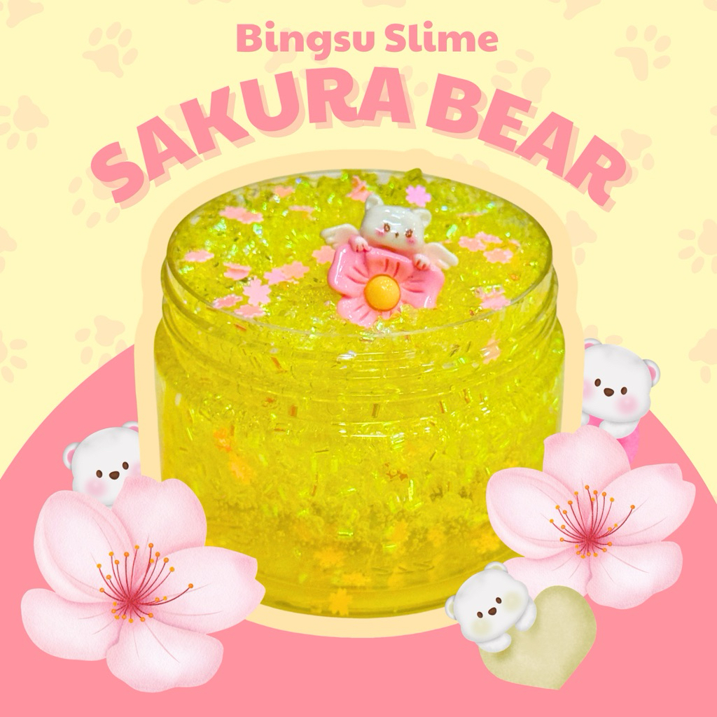 [MỚI] SAKURA BEAR (Bingsu Slime), slime bingsu vàng giòn rụm, kèm kim sa hoa anh đào