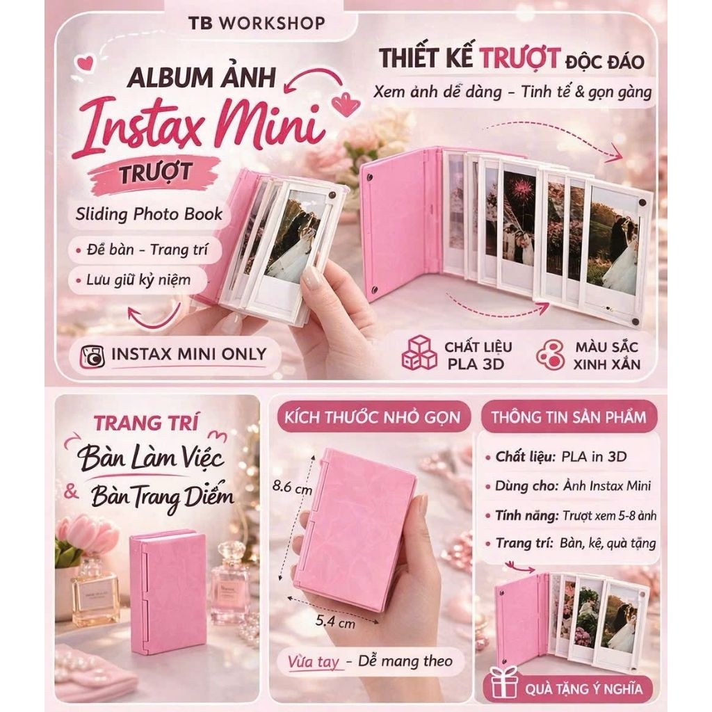 Album Ảnh Instax Mini Trượt - Sliding Photo Book Instax Mini Frame Để Bàn, Khung Ảnh Instax Trang Tr