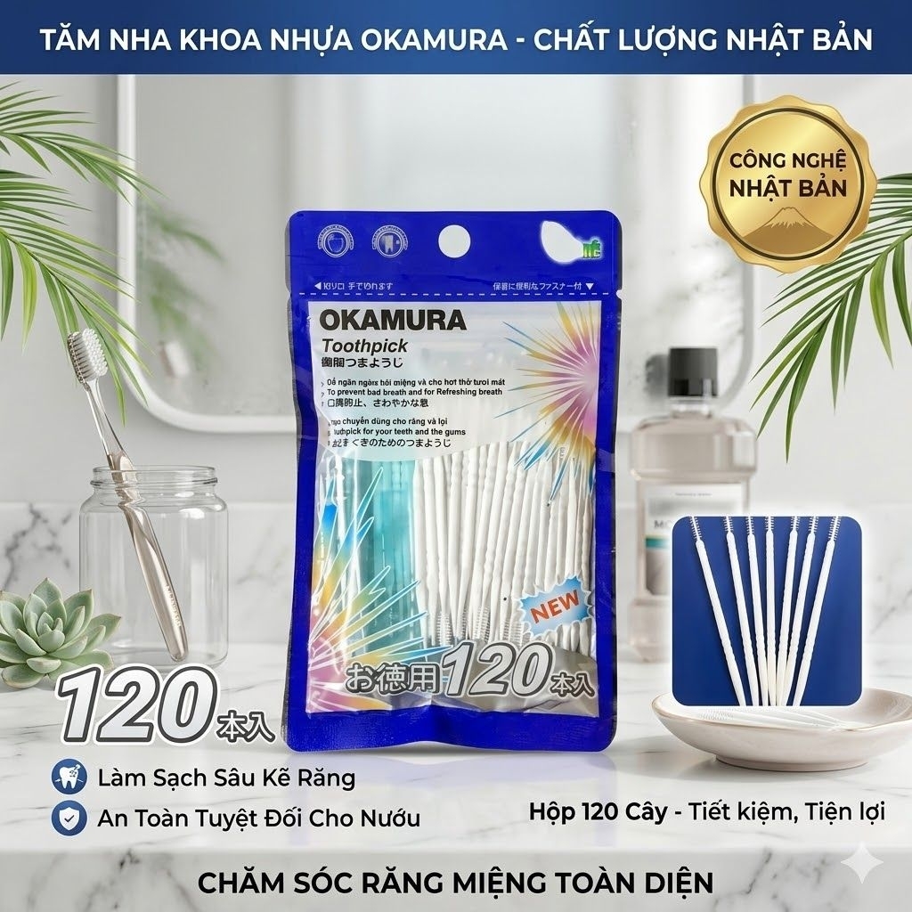 Okamura - Tăm nhựa Okamura chất lượng Nhật Bản (bịch 120 cây)