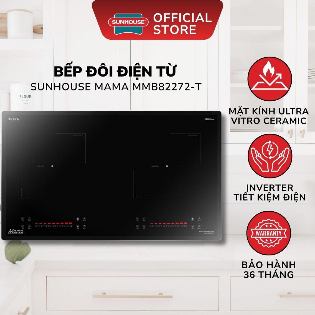 Bếp Đôi Điện Từ SUNHOUSE MAMA MMB82272-T Bảo Hành 36 Tháng, Công Nghệ INVERTER Tiết Kiệm Điện