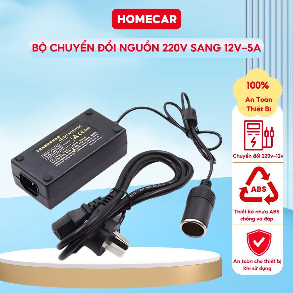 Bộ Adapter Chuyển Đổi Điện 220V Sang 12V Chip IC Dùng Cho Máy Bơm Máy Hút Bụi Ô Tô Tiện Lợi