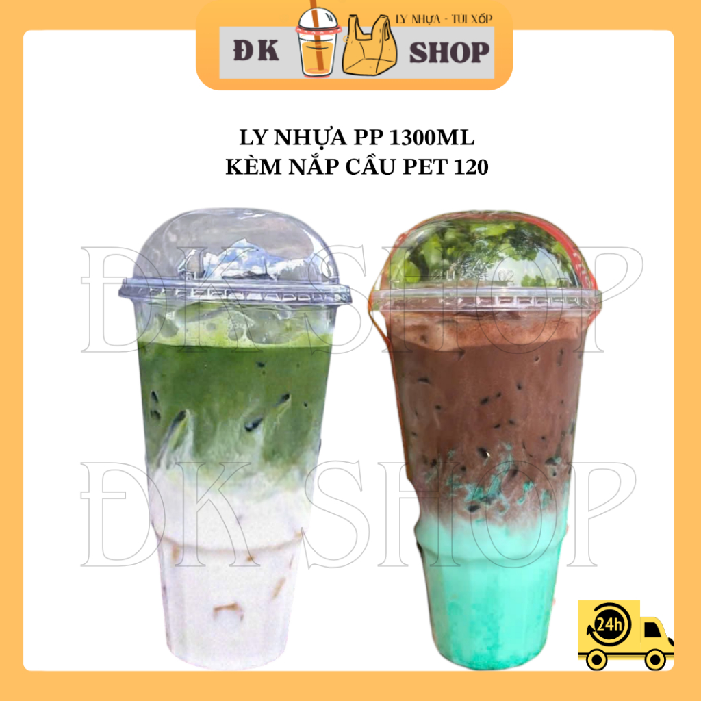 50 Ly Nhựa 2 Tầng 1300ml Kèm Nắp Phi 120 – Ly Trà Sữa Khổng Lồ 1L3 – Ly Nhựa Đựng Sinh Tố Nước Ép Ta