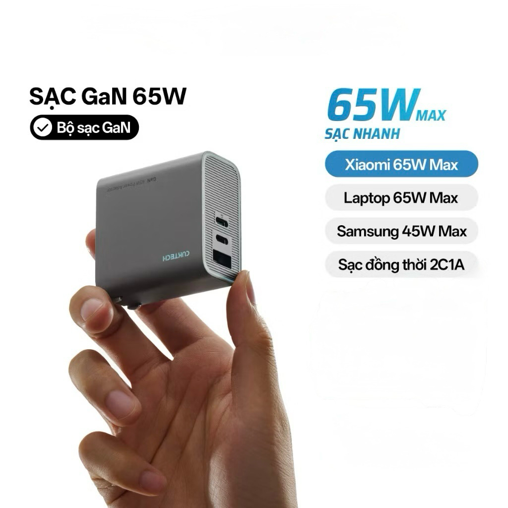 Cuktech | Củ Sạc Nhanh CUKTECH GaN 65W 3 Cổng Siêu Nhỏ Gọn | Hàng Chính Hãng