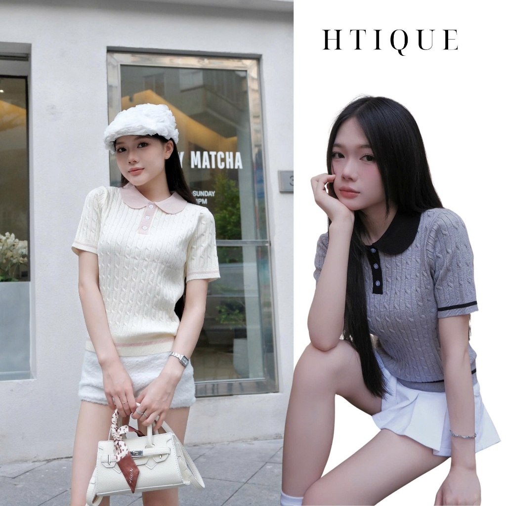 BST hè HTIQUE) DEAL mở bán Áo len cổ sen siêu nhẹ nhàng, Áo len dệt kim nữa kiểu dáng basic HT05