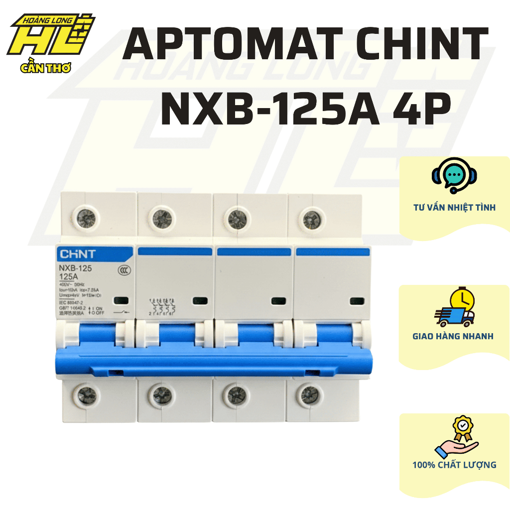 MCB Chint NXB-125 125A 4P – Aptomat 4 Cực 125A Bảo Vệ Quá Tải & Ngắn Mạch