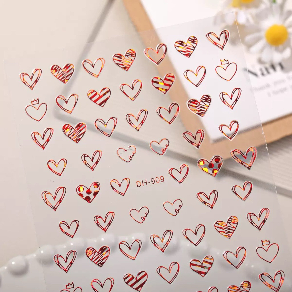 Sticker hình trái tim bóc dán nails, stick tim viền trắng ứng dụng móng cực kì cao