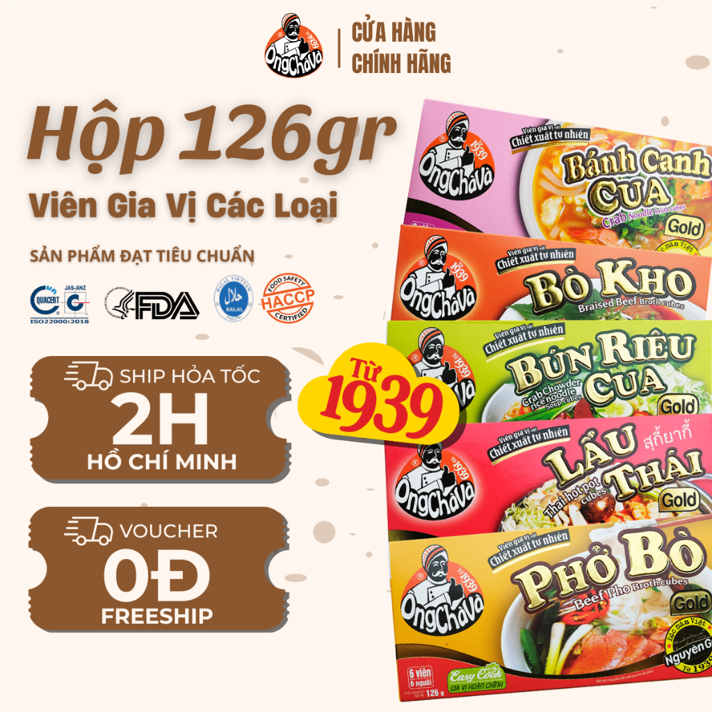 Viên Gia Vị 126gr các loại thương hiệu Ông Chà Và - Hàng Chính Hãng