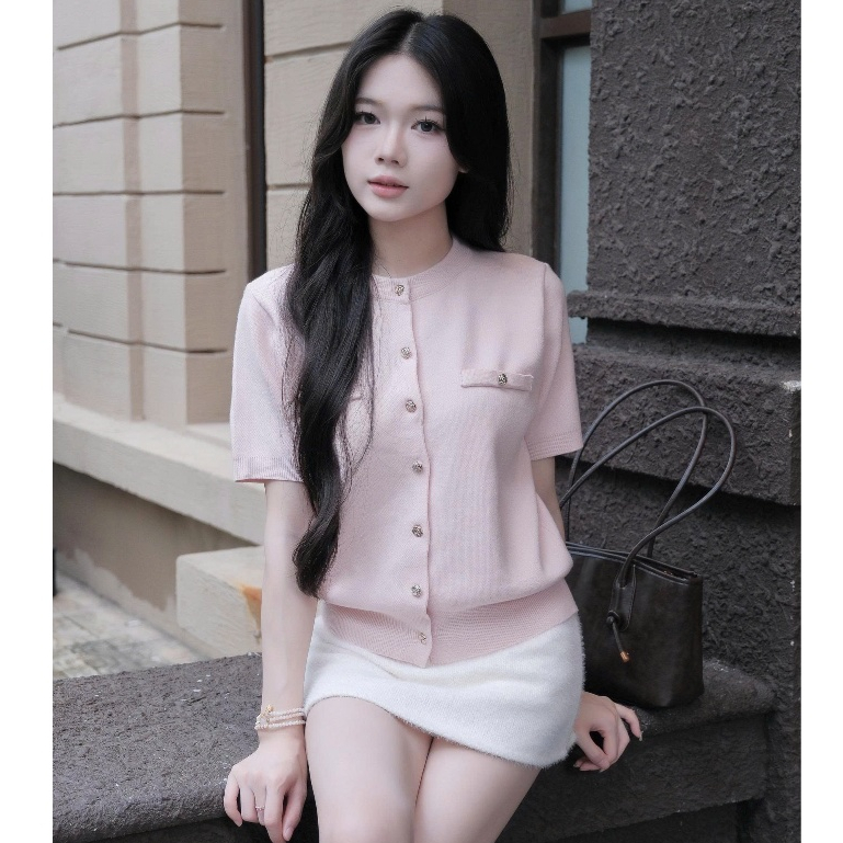 (BST hè HTIQUE) Ao len dệt kim siêu sang chảnh, Áo len cao cấp hồng pastel HT25 | BigBuy360 - bigbuy360.vn