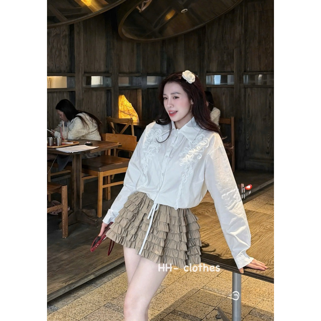 Áo sơ mi thô thêu dây ren dáng croptop Áo Nữ tôn eo Siêu đẹp Áo Nữ Xuân Hè