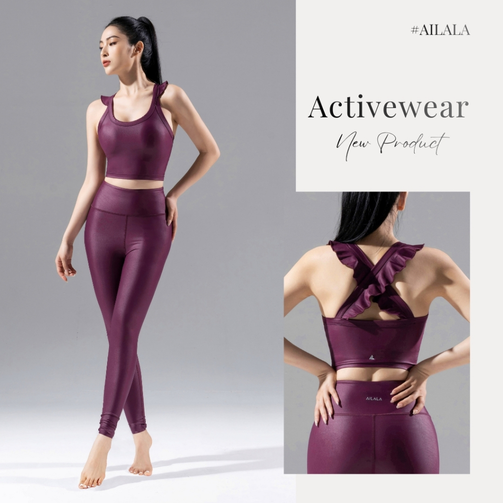 Bộ Đồ Thể Thao Yoga Gym Nữ AiLALA LUX55, Áo Tập Sẵn Đệm Ngực, Quần Cạp Cao, Co Dãn Thoáng Khí