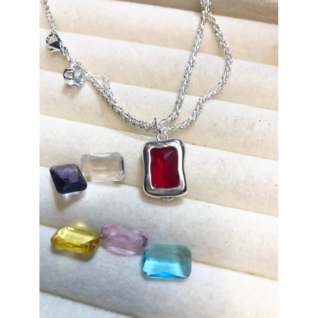 <Andy Shop> Dây chuyền bạc mặt đá có thể thay thế