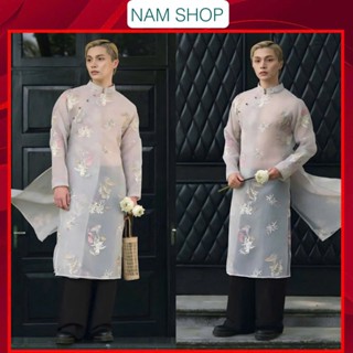 Áo Dài Cách Tân Nam Vải Họa Tiết Dày Dặn Mặc Lễ Tết