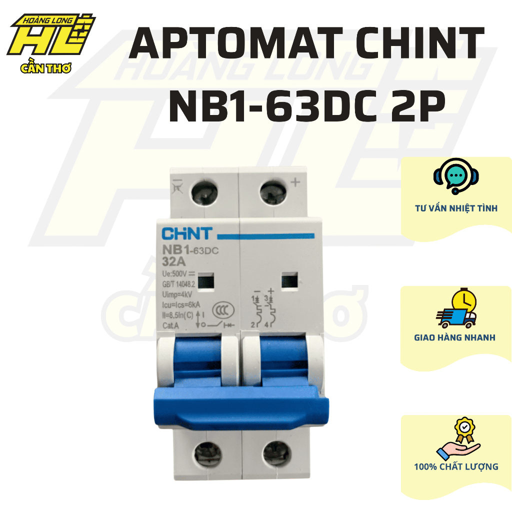 Cầu Dao Tự Động DC Chint NB1-63DC 2P – MCB DC Bảo Vệ Hệ Thống Điện Mặt Trời