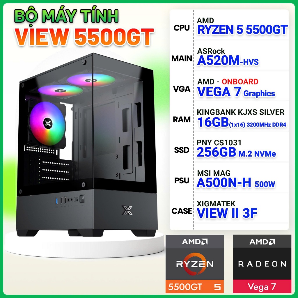 Máy tính văn phòng Ryzen 5 5500GT A520M 16G 500W - 36T