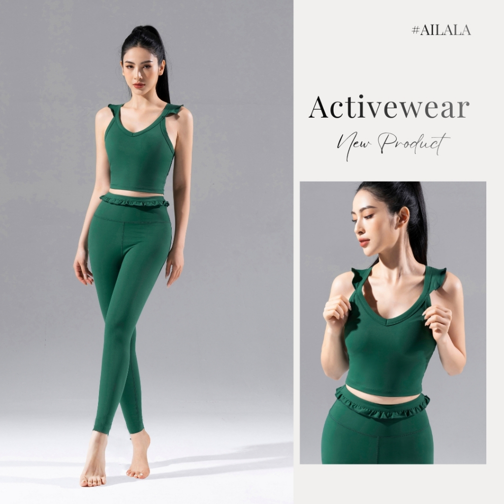 AiLALA LUX56 Bộ Đồ Tập Yoga Pilates Nữ, Áo Croptop Có Đệm, Quần Legging Cạp Cao Phối Sọc, Size S–XL