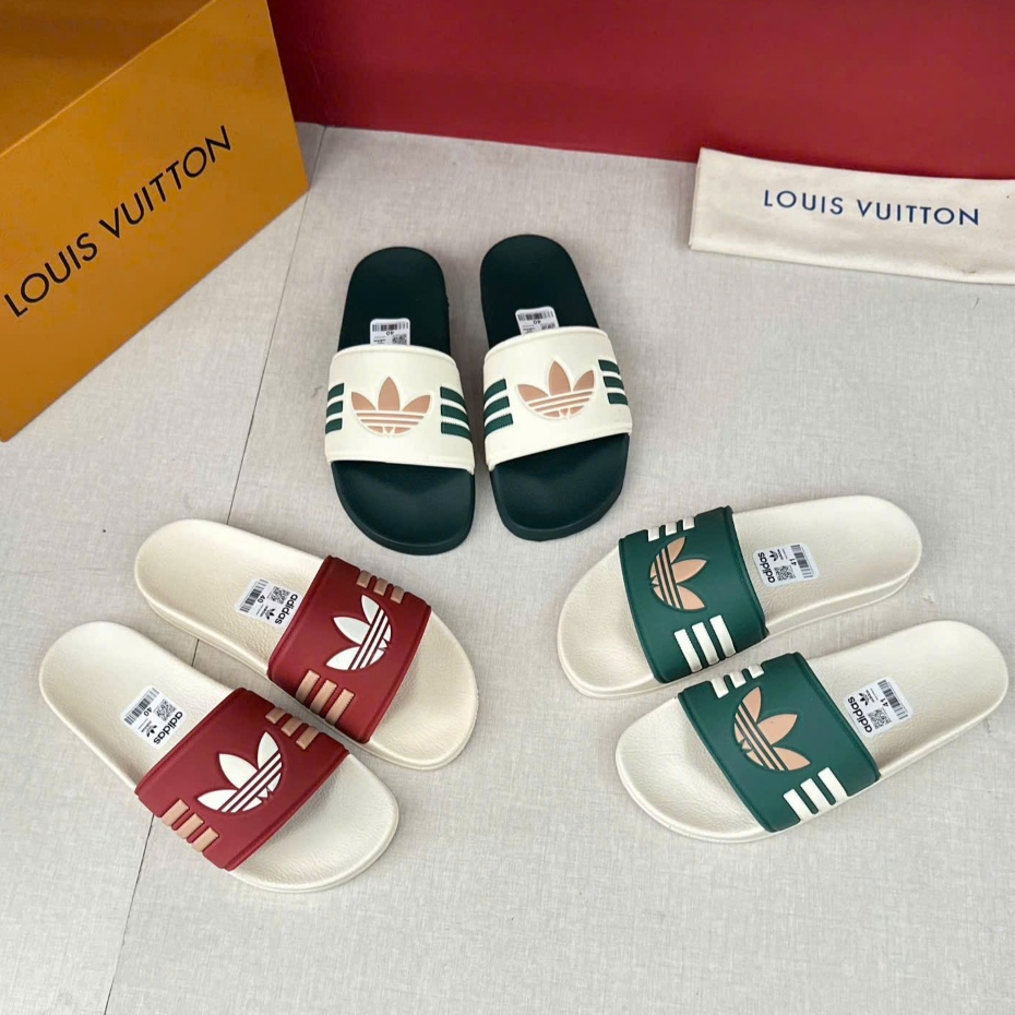 Dép Quai Ngang ADIDAS 3 Sọc Trắng Đen Nam Nữ Đế Cao Su Đúc
