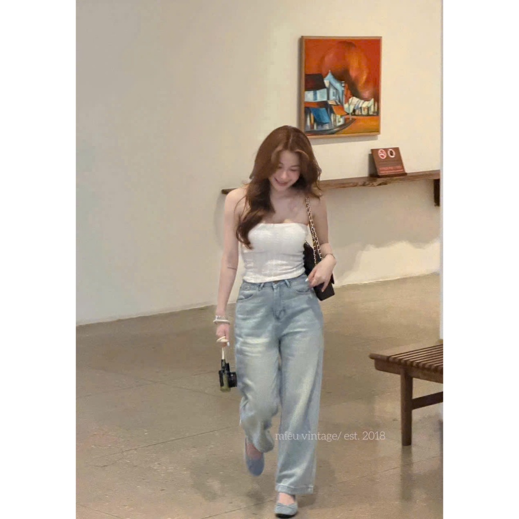 Quần Bò Mềm Dáng Suông Túi Hộp Sau #5709 (Dài 95cm)