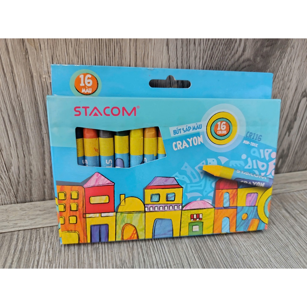 Bút Sáp Màu STACOM 16 Màu Crayon CR116 – Sáp Vẽ Cho Bé An Toàn
