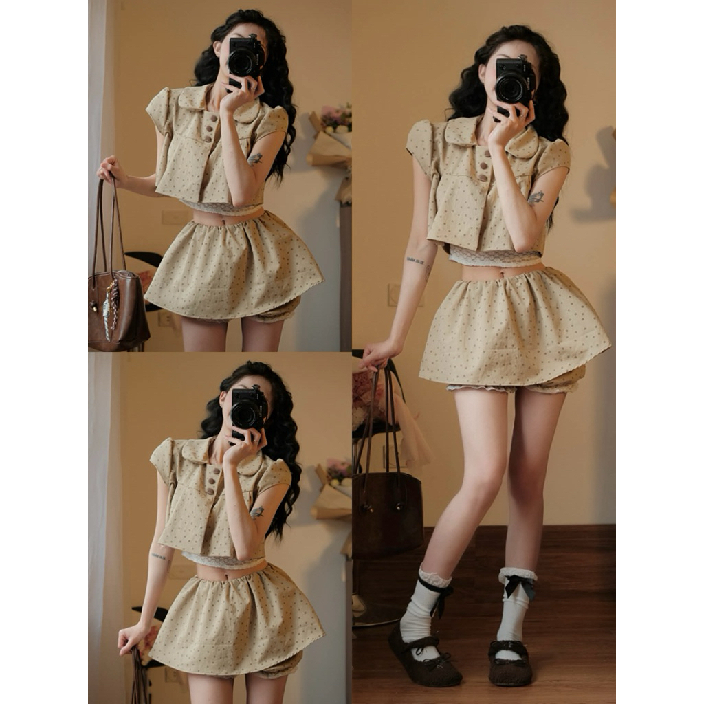 [Tặng Kèm Áo Ren] Set 3CT Áo Thô Hoa Nhí Cúc Bọc Mix Quần Váy Cạp Trễ “SUSIAN” style Ulzzang siêu xinh-Dành Cho Nữ