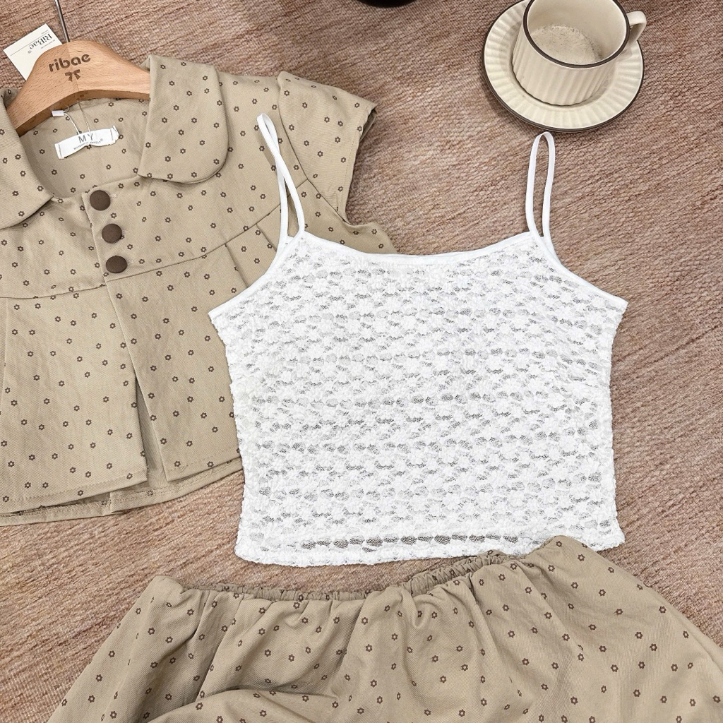 [Tặng Kèm Áo Ren] Set 3CT Áo Thô Hoa Nhí Cúc Bọc Mix Quần Váy Cạp Trễ “SUSIAN” style Ulzzang siêu xinh-Dành Cho Nữ | BigBuy360 - bigbuy360.vn