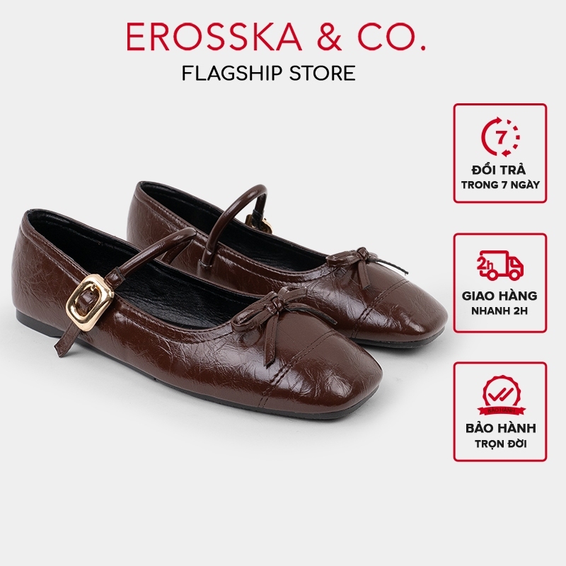 [Erosska] - Giày búp bê nữ hottrend balletcore đế bệt phối nơ màu đen - EL079