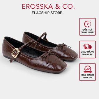 [Erosska] - Giày búp bê nữ hottrend balletcore đế bệt phối nơ màu đen - EL079