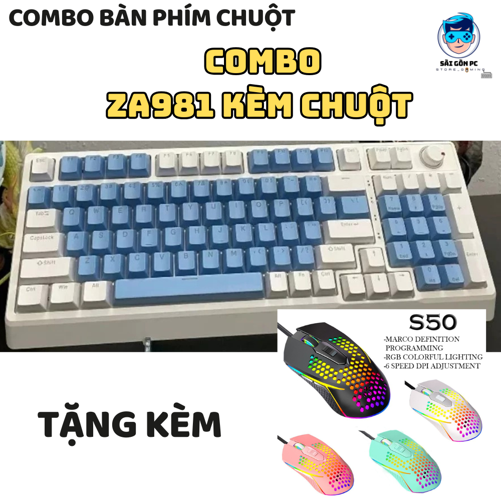 Bộ Bàn Phím Cơ Za981 và Chuột S50 Full Size 98 Key - Có Hotswap - Red switch - Có nút điều chỉnh độ sáng | BigBuy360 - bigbuy360.vn