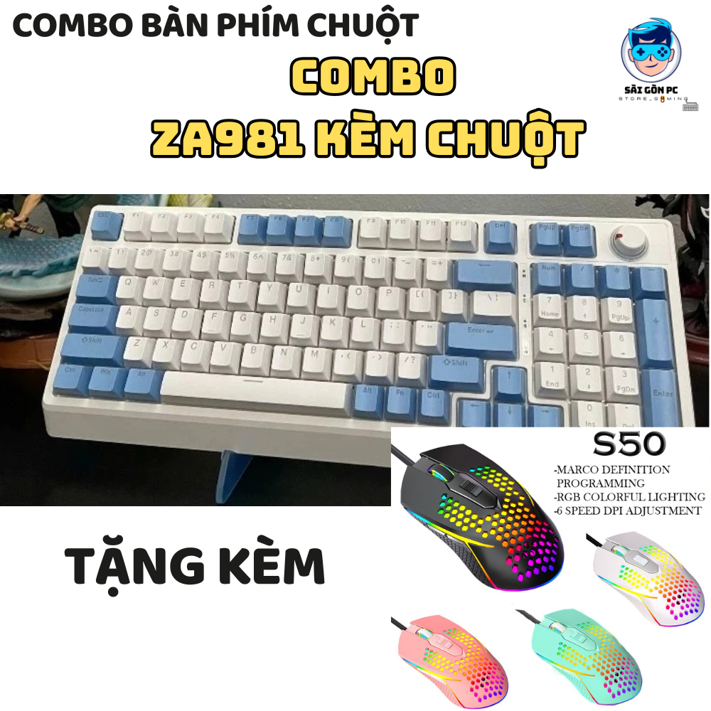 Bộ Bàn Phím Cơ Za981 và Chuột S50 Full Size 98 Key - Có Hotswap - Red switch - Có nút điều chỉnh độ sáng | BigBuy360 - bigbuy360.vn