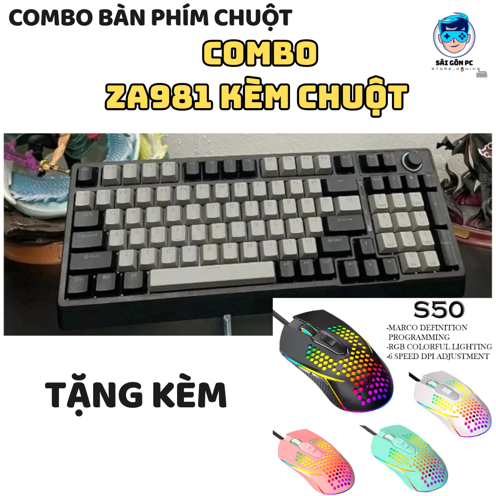 Bộ Bàn Phím Cơ Za981 và Chuột S50 Full Size 98 Key - Có Hotswap - Red switch - Có nút điều chỉnh độ sáng | BigBuy360 - bigbuy360.vn