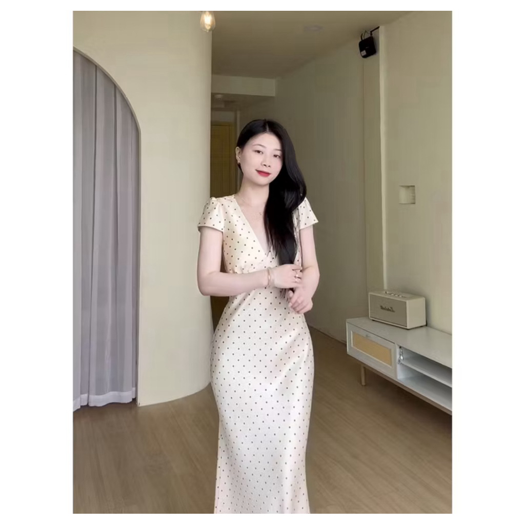 pass đầm lụa chấm bi lyc fashion size M
