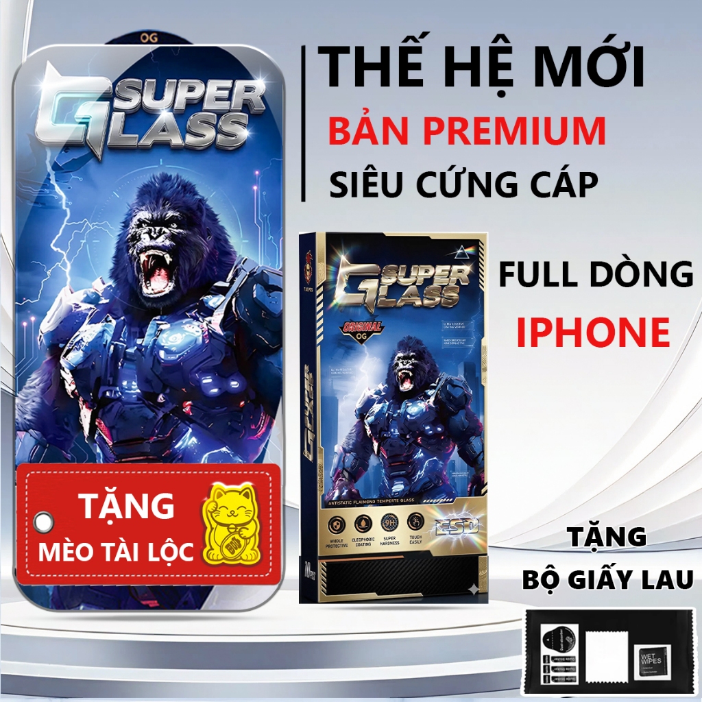 Kính cường lực Premium IPhone 17/16/15/14/13/12/11/xs/xsmax/xr/8/7/6/6s…