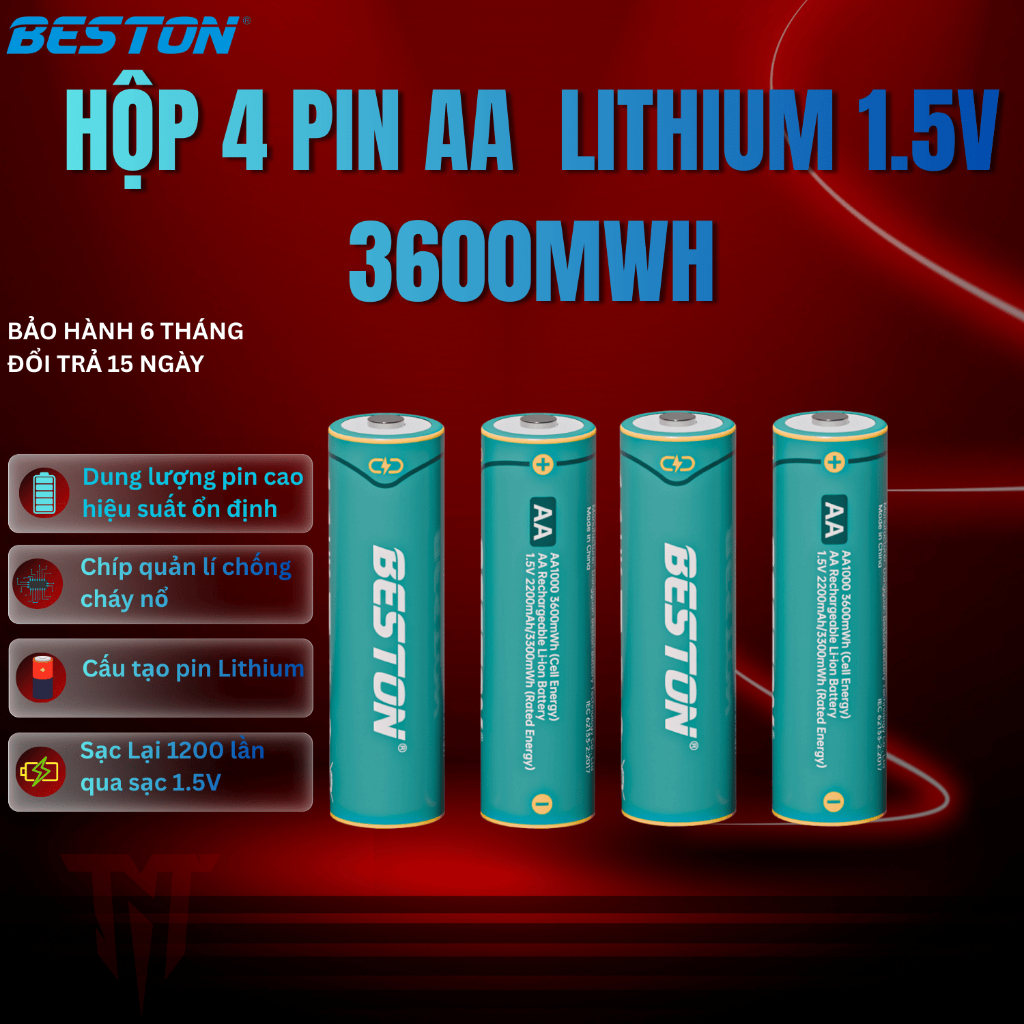 Hộp 4 Pin sạc 2A 1.5V Lithium Beston - AA - 3600mWh ( 2AN-100), pin đồ chơi, pin karaoke,pin máy ảnh