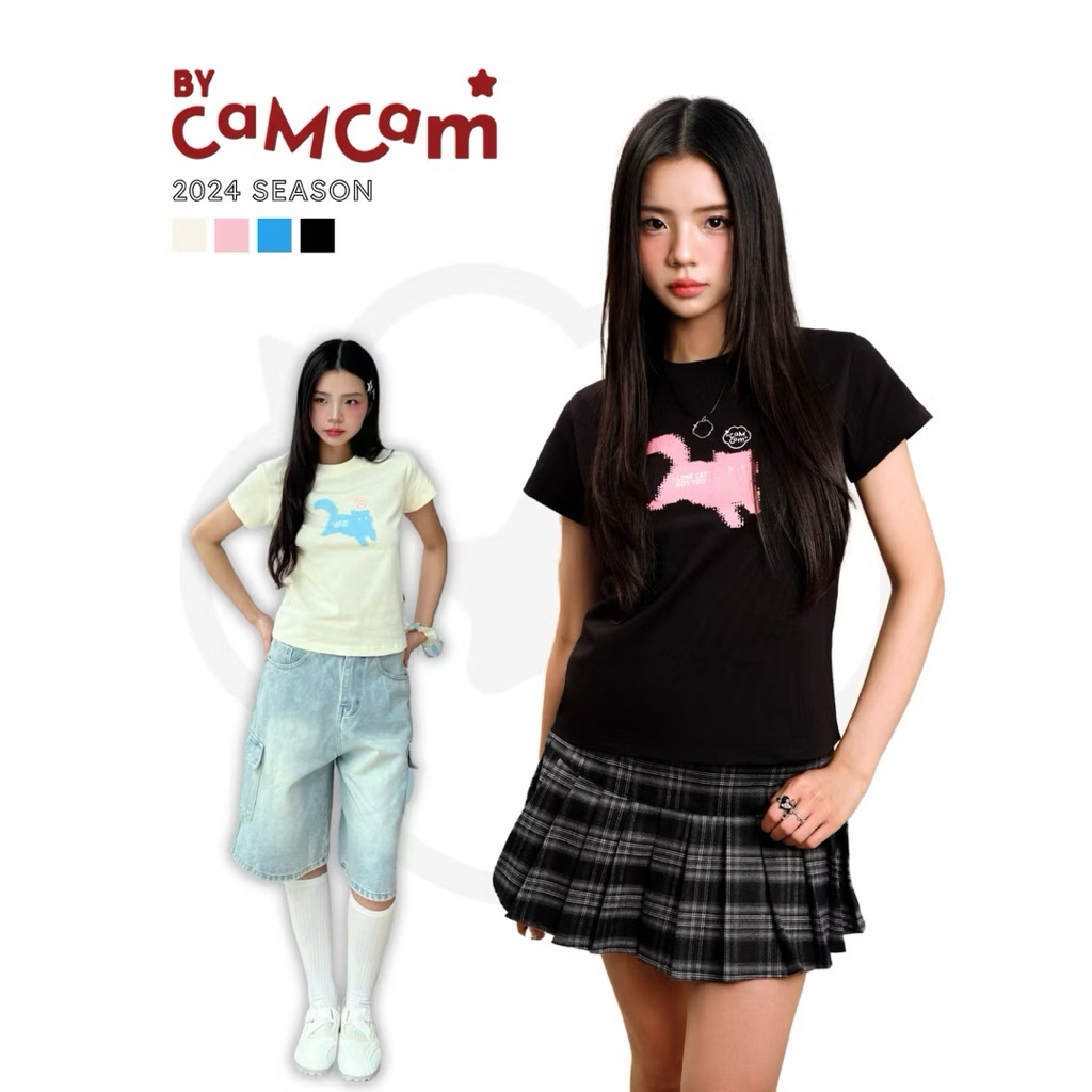 [Thanh lý] Pass Áo Baby Tee Bycamcam "I Love Cat" 100% Cotton màu Be, size 2 Premium Cao Cấp [BST Ca