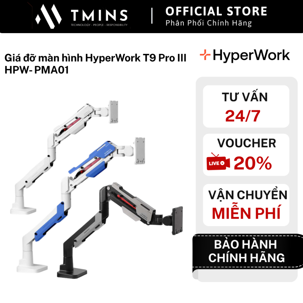 Giá đỡ màn hình HyperWork HyperWork T9 Pro III HPW- PMA01 (Đen / Trắng) - Hàng Chính Hãng