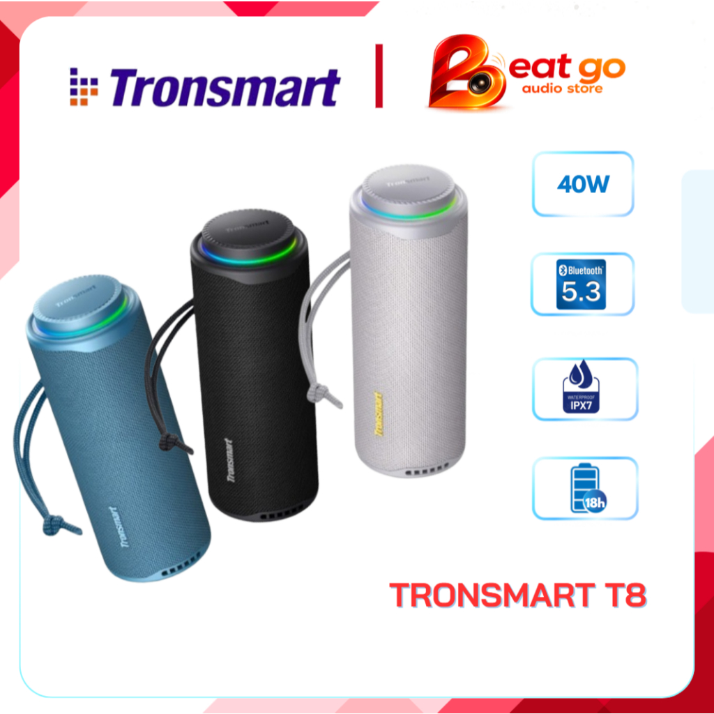 Loa Bluetooth Tronsmart T8 & T8mini, 40W, BLE 5.3, LED RGB, chống nước IPX7, tùy chỉnh EQ, pin 18h n