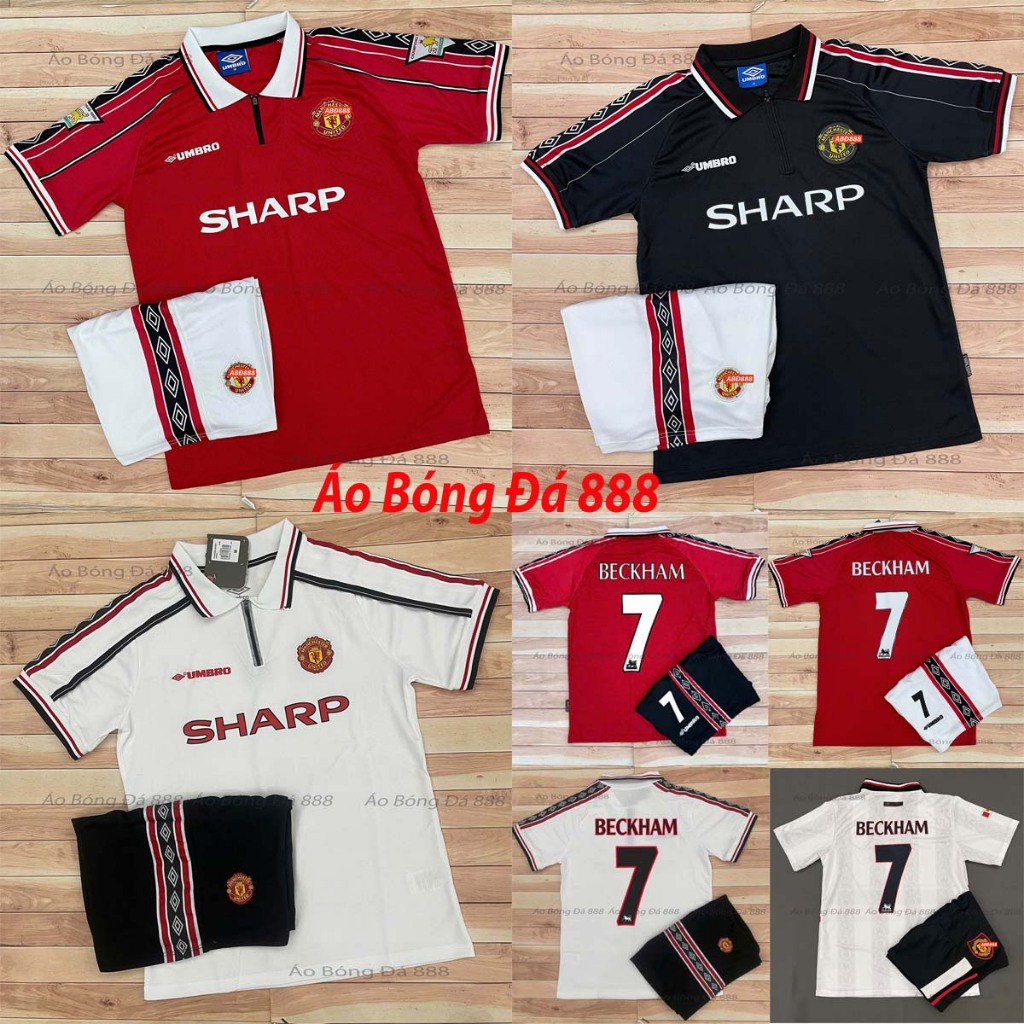 Bộ Quần Áo Bóng Đá CLB Manchester United 1999, Áo Đá Banh MU Retro - Vải Gai Thái Cao Cấp