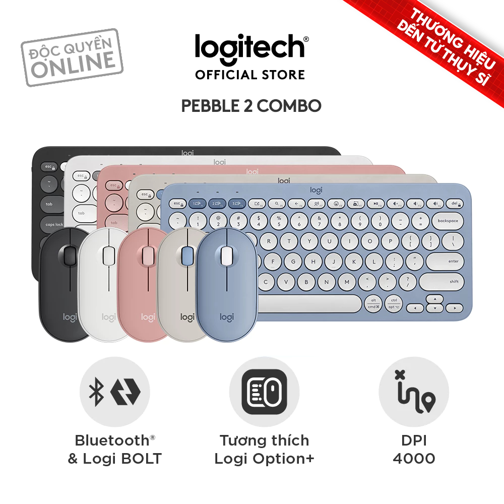 Hannah x Logitech - Pebble 2 Combo, Bàn phím Bluetooth Logitech K380s và chuột Logitech M350s - Yên 