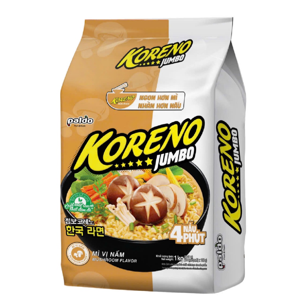 1kg 10 gói Mì Koreno Jumbo hương vị Nấm, Mì Nấm Koreno Jumbo, Mì ăn liền Koreno Jumbo, Mì Hàn Quốc ă